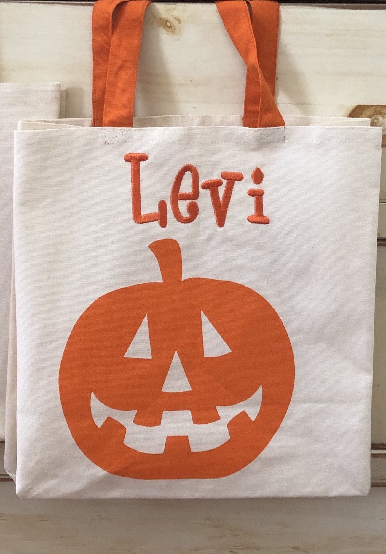 personalized bag, chevron Halloween pumpkin monogram, custom treat bag