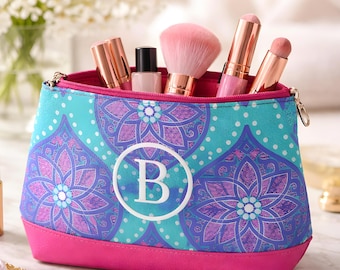 Boho Makeup Bags Pink and Purple Personalized Pouch with Monogram