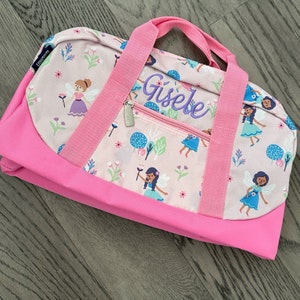 Pink Duffle Bag Personalized Kids Tote Bag Embroidered Overnight Bags with Name Birthday Gifts Garden Princess Birthday Toddler Gifts image 4