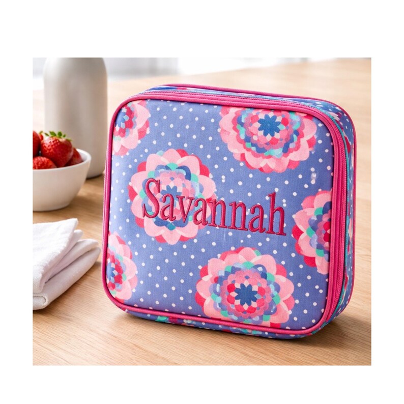 Bolsa de almuerzo floral personalizada para niños, lonchera con nombre bordado imagen 9