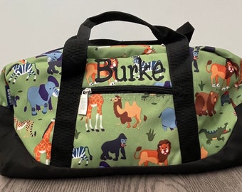 Boys Duffle Bag Personalized Toddler Boy Preschool Bag Monogrammed Baby Weekender Bag Personalizable Jungle Animals Baby Shower GIft