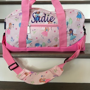 Pink Duffle Bag Personalized Kids Tote Bag Embroidered Overnight Bags with Name Birthday Gifts Garden Princess Birthday Toddler Gifts image 5