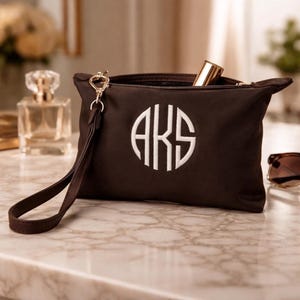 Custom Brown Nylon Wristlet Bag with Monogram Gifts for Her image 20