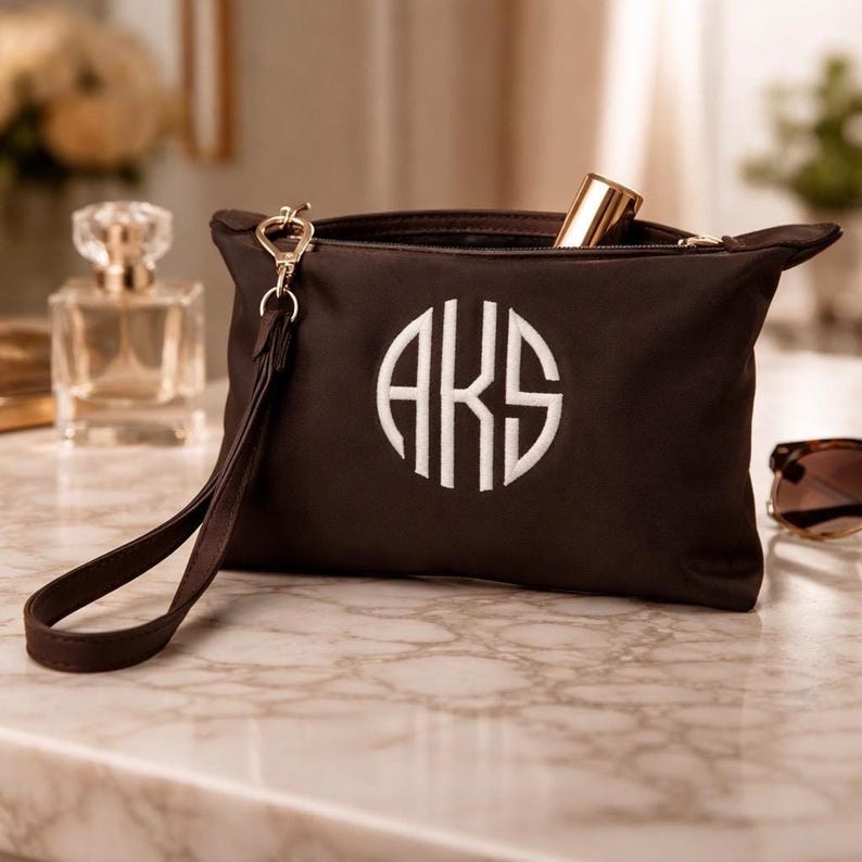 Custom Brown Nylon Wristlet Bag with Monogram Gifts for Her image 20