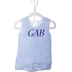 Blue Seersucker Bubble Boys Monogrammed Seersucker Outfits Embroidered Name Custom Baby Boys Clothes