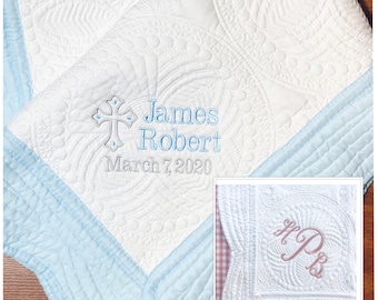 Embroidered Blanket Christening Keepsake Personalized Baptism Gift New Baby Boy or GIrl