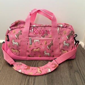 Personalized Kids Travel Duffle Bag with Galloping Horse Design - Custom Monogrammed Children's Luggage - Horse Lover Gift