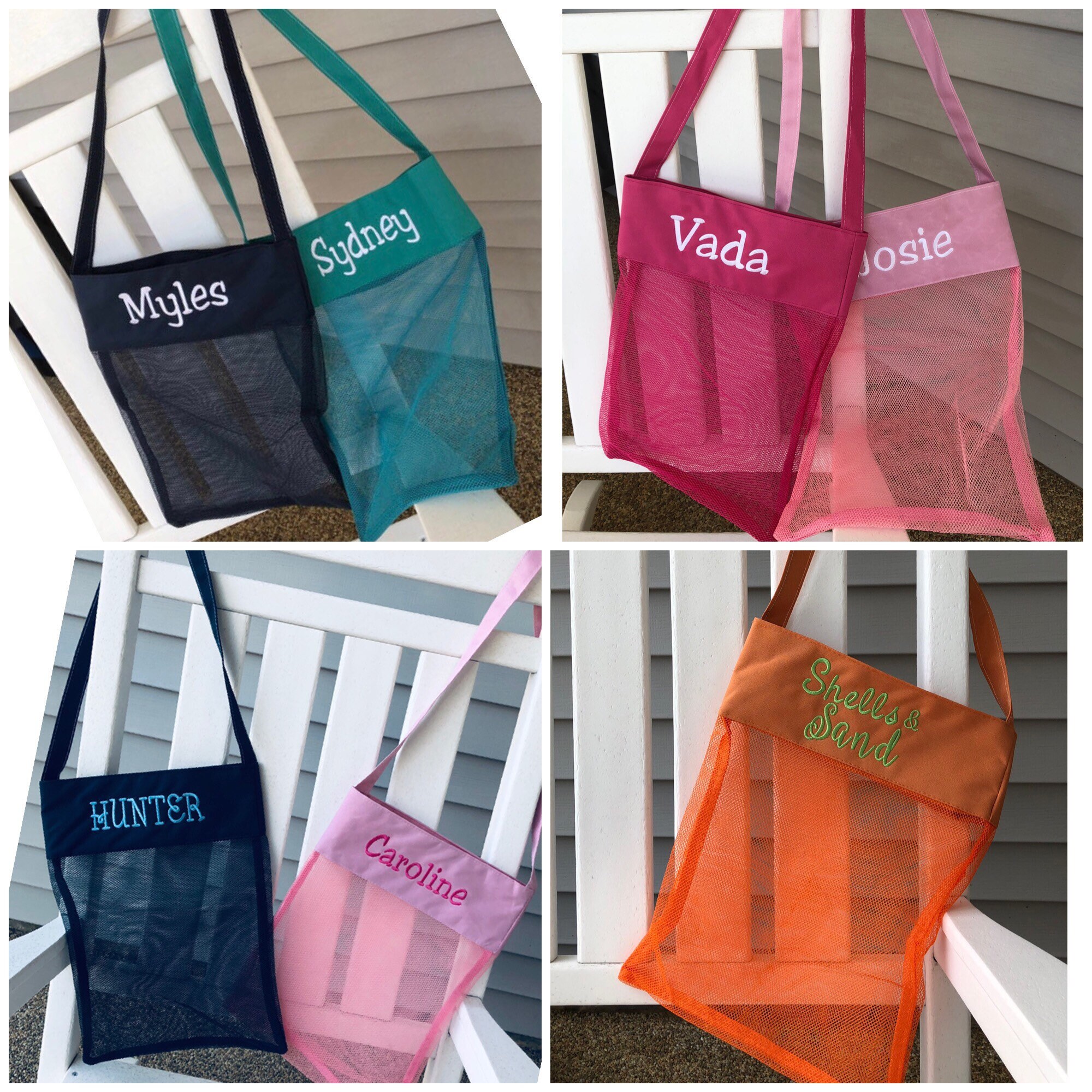 Personalized Shell Bag LARGE Seashell Bag Monogram Mesh Beach Etsy