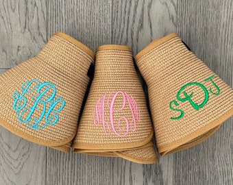 Monogram Embroidered Sun Visor: Rollable Packable Beach Hat Sun Hats with Bows
