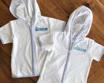 Personalized Swimsuit Coverups Boys Beach Cover Up Monogrammed Seersucker Swimwear for Boys Beach Trip Swimmimg Pool Party