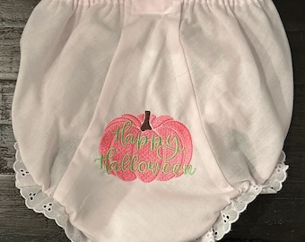 Custom Baby Bloomers for Halloween  Pink Pumpkin Embroidered Diaper Cover Size 24 Month
