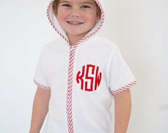 Personalized Swimsuit Coverups Boys Beach Cover Up Monogrammed RED Seersucker Swimwear for Boys Beach Trip Swimmimg Pool Party