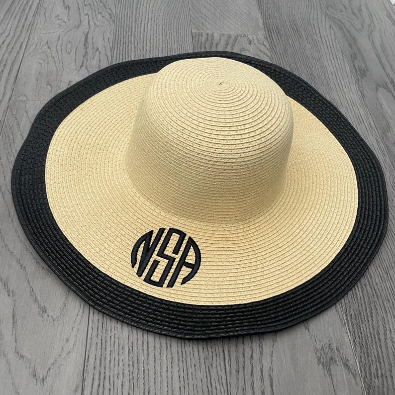 Monogrammed Beach Sun Hat Perosnalized Custom Name Women Summer Vacation Wide Brim Floppy Coastal Wedding Bridesmaid Gift immagine 14