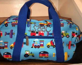 Kids Duffle Bag Perosnalized Planes Trains  Overnight Bag BlueTravel Bag Gifts for Kids