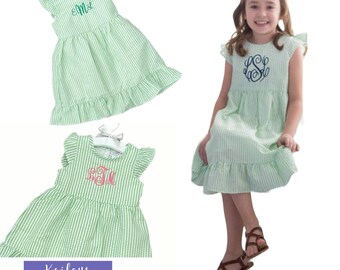 Monogram Seersucker Dress, Summer Dress, Matching Seersucker Outfits for Sisters