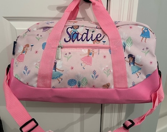 Pink Duffle Bag Personalized Kids Tote Bag  Embroidered Overnight Bags with Name Birthday Gifts Garden Princess Birthday Toddler Gifts