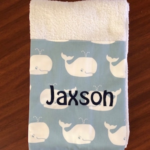 Blue Whale Terry Cloth Bath Towel Kids Embroidered Name