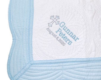 Personalized Baby Quilt Baptism Gift for Boys Christening Newborn Monogram Gifts