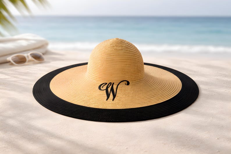 Monogrammed Beach Sun Hat Perosnalized Custom Name Women Summer Vacation Wide Brim Floppy Coastal Wedding Bridesmaid Gift immagine 20