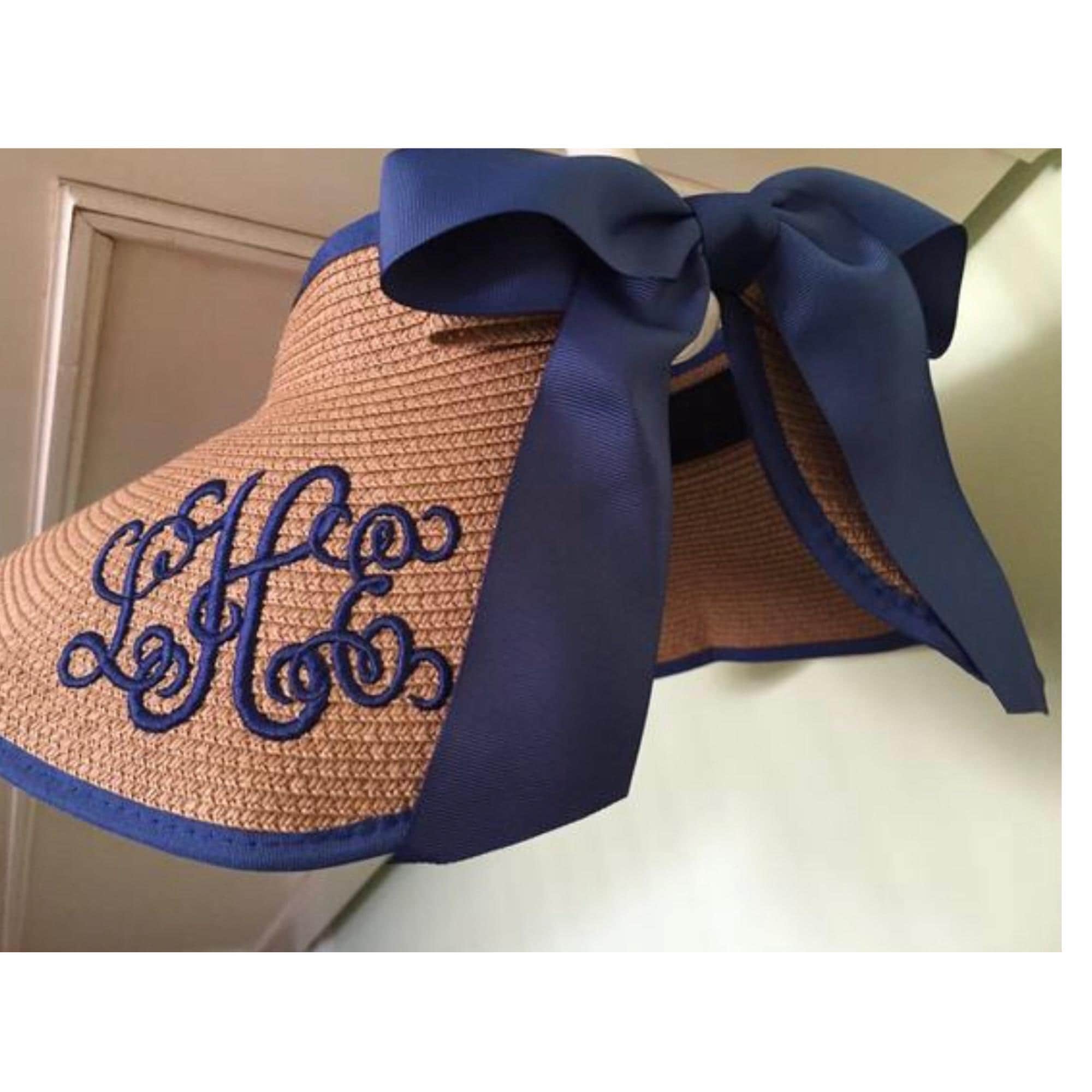Navy Blue Straw Hat - Etsy display picture 2