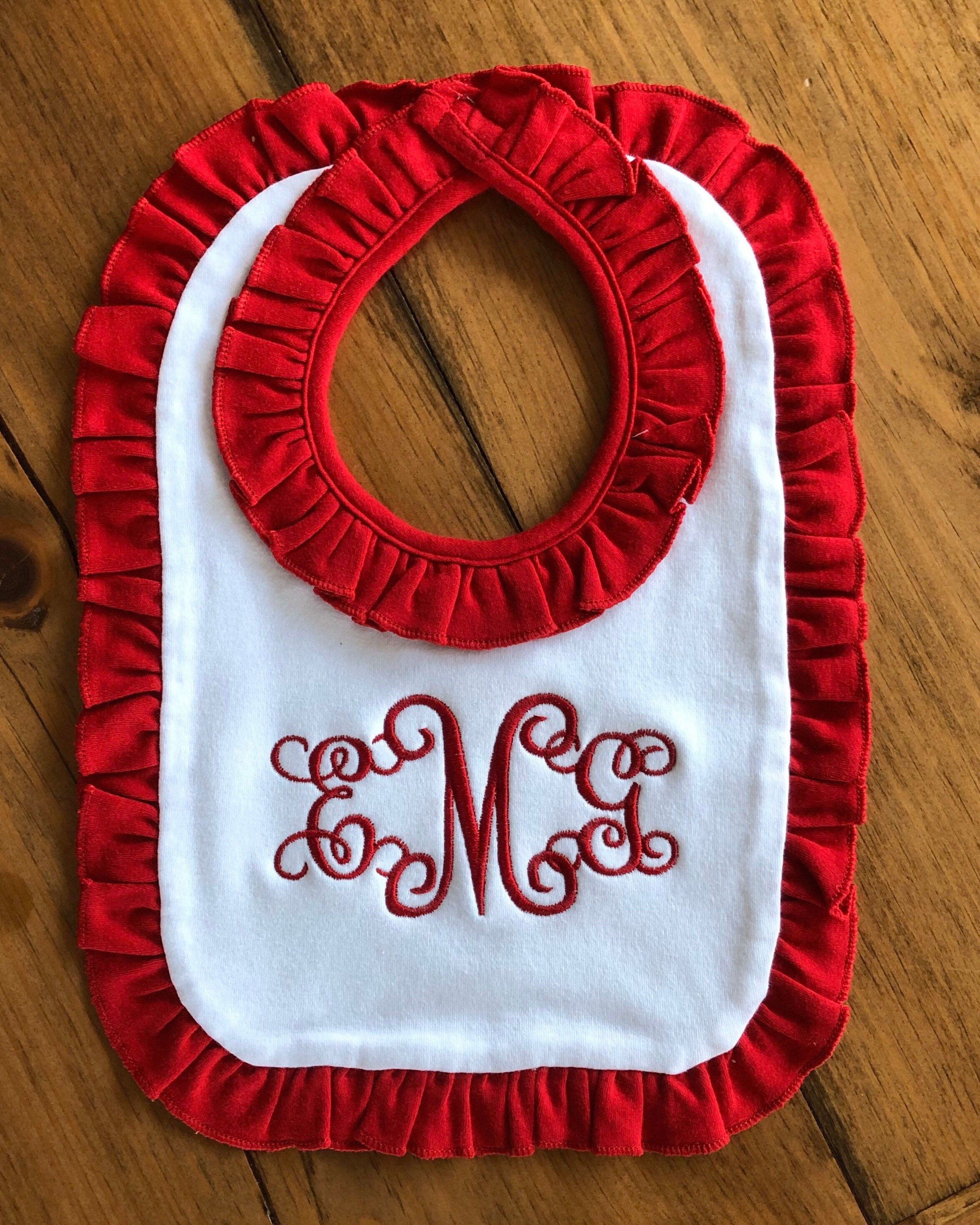 Custom Personalized Baby Bib Newborn Baby Girl Red Ruffle Bibs