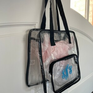 clear travel bag with pockets and monogram