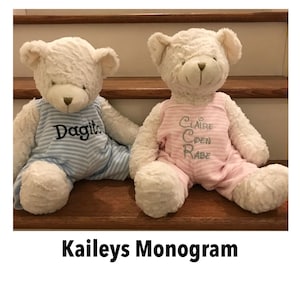 Custom Monogram Teddy Bears Stuffed Animals Embroidered Personalized Name Gifts Pink Blue or Gray