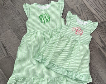 Monogram Seersucker Dress, Summer Dress, Matching Seersucker Outfits for Sisters