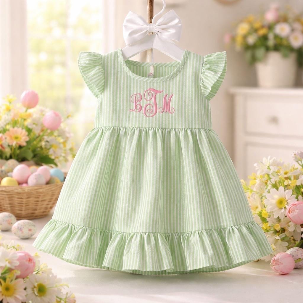 Spring Green Seersucker Dress Monogrammed Outfit Spring Green Seersucker Dress Monogrammed Outfit