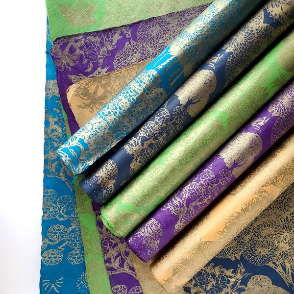 Eco-friendly, Golden, Trees pattern wrapping paper. Reusable, Acid-free Handmade Lokta paper