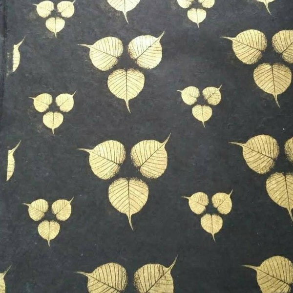 Eco-friendly, Golden, Leaf pattern wrapping paper. Reusable, Acid-free Handmade Lokta paper