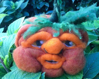 Pumpkin Sculpture in carded wool, waldorf style. For Halloween. Made to order