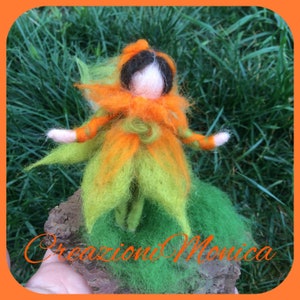 fairy Calendula, small medicinal plant , in fairy wool, in style waldorf, made to order