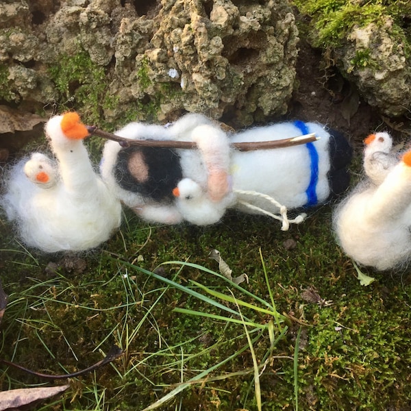 needle felting ,Shepherd, guardian of geese in carded fairy/magic wool. Waldorf. Crib.For every Christmas