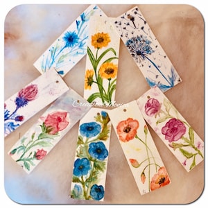 Segnalibro, acquerelli, carta cotone, stile Waldorf, segnaposto, libri , wedding, bookmark ,bomboniere, fiori.pezzi unici