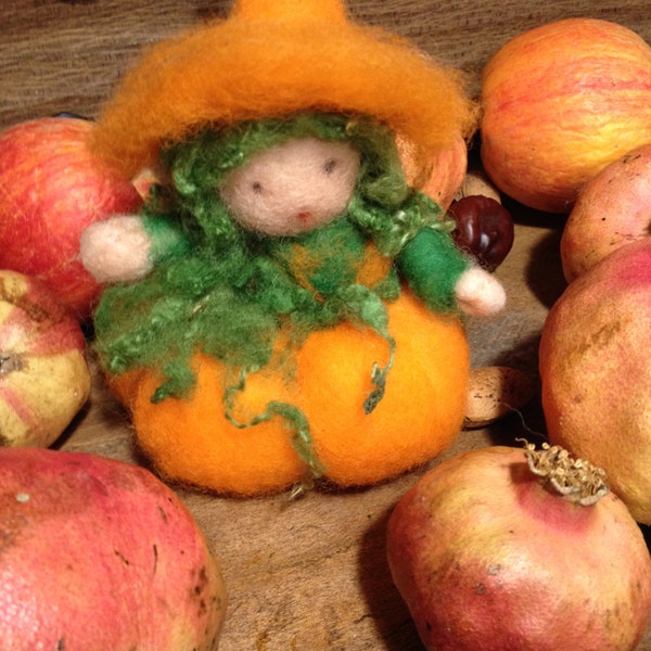 Baby Pumpkin made in carded wool. Waldorf. Halloween