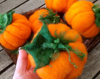 Pumpkin, toy food made in carded wool, Waldorf. Halloween