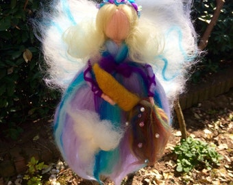 Rainbow Fairy in carded and fairytale wool. Waldorf
