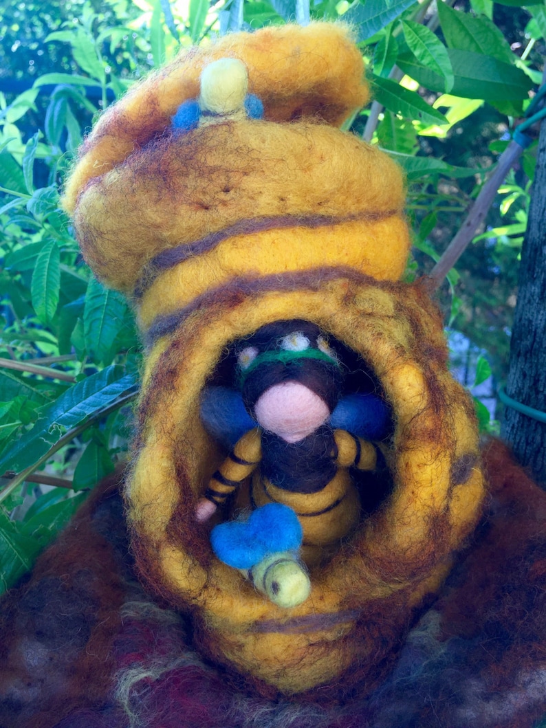 hause of beens honeycomb for bees in carded felted wool waldorf.