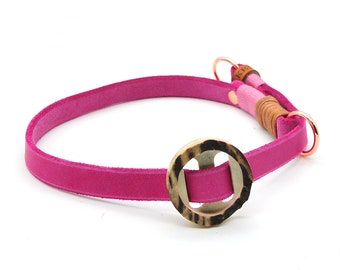 Dog Collar Slip | leather | pink rose | 16mm or 20mm width | with wonderful deer horn