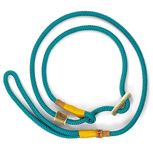 Dog Slip Lead / Moxon Lead in turquoise-golden-yellow strong adjustable Dog Leash made of rope with integrated Antler stop and collar Ø8mm image 4