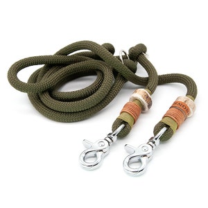 Dog leash Rope Lead Ø10mm 3-way adjustable with elegant stag horn Green Carabiner in Silver image 1