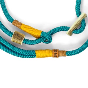 Dog Slip Lead / Moxon Lead in turquoise-golden-yellow strong adjustable Dog Leash made of rope with integrated Antler stop and collar Ø8mm image 3