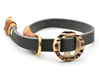 Dog Collar Slip | leather | gray | 16mm or 20mm width | with wonderful deer horn