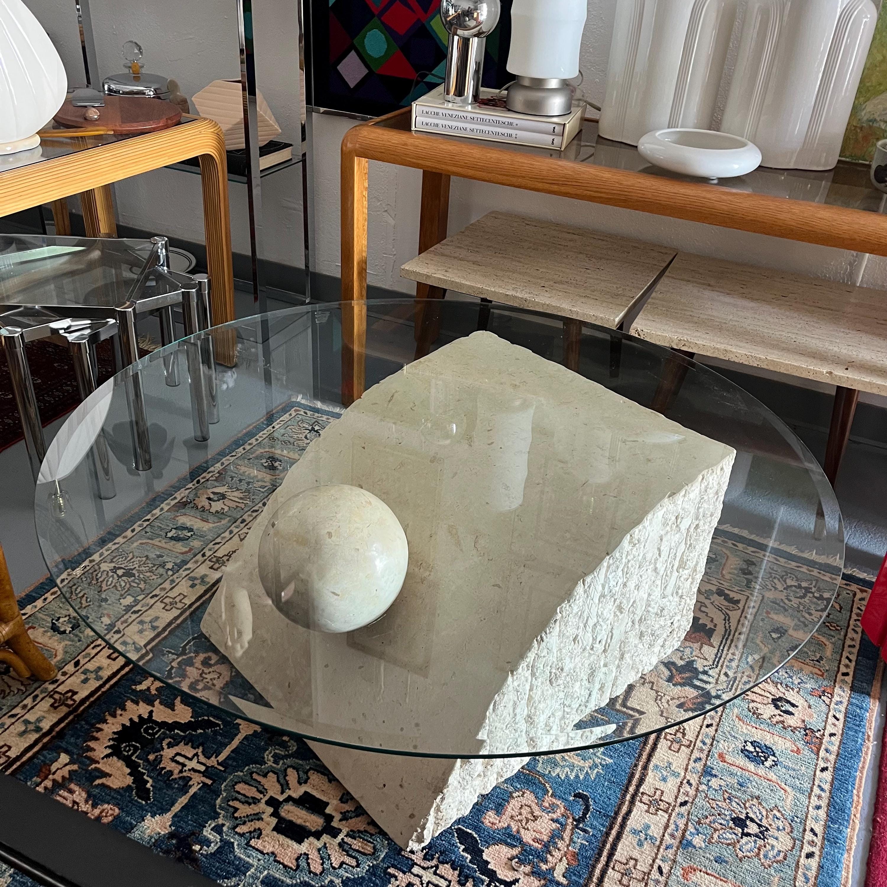 1980s Natural Mactan Stone End or Side Tables with Glass
