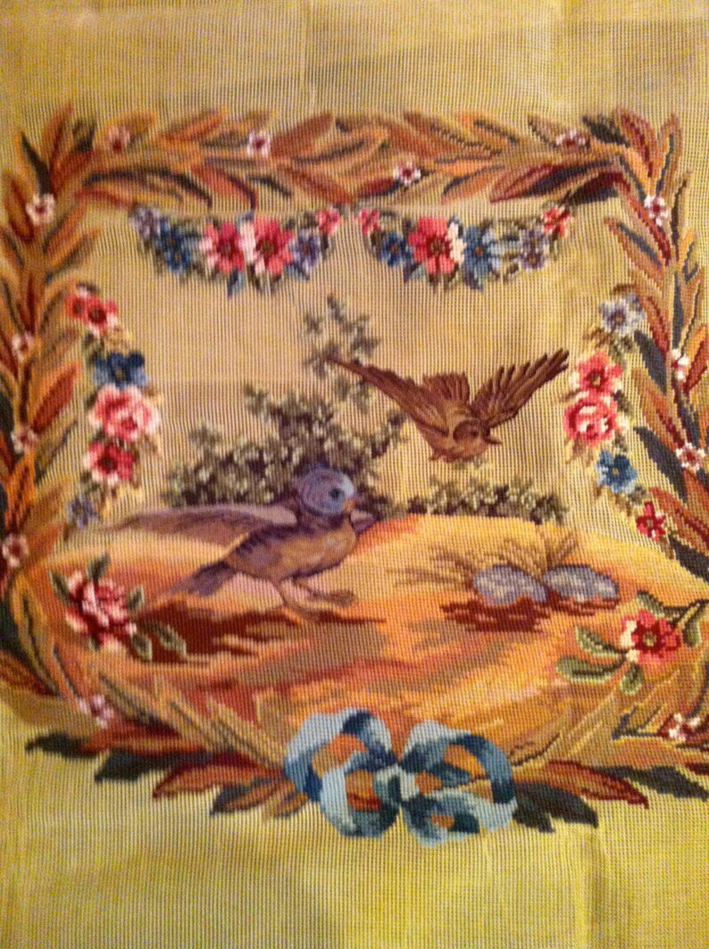 Vintage French Needlepoint Tapestry Seat Cushion Covers Arm Etsy