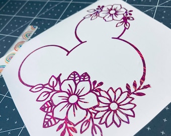 Floral Mickey Head Decal/Holographic Decal/Disney Vinyl Decal/Vinyl Sticker