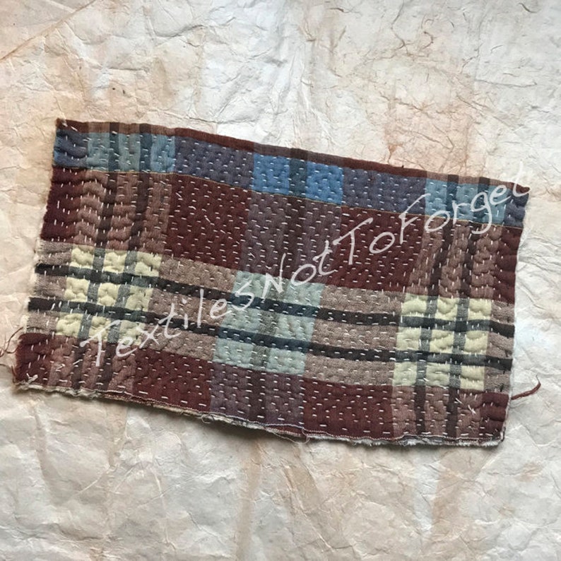 Really nice vintage Japanese zokin of beautifully faded shima cotton in brown light blue and yellow