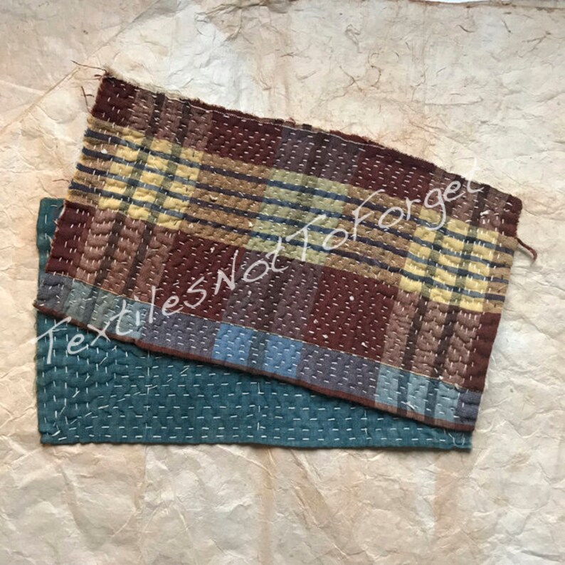 Really nice vintage Japanese zokin of beautifully faded shima cotton in brown light blue and yellow