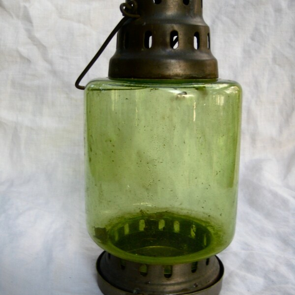 Green glass vintage lantern